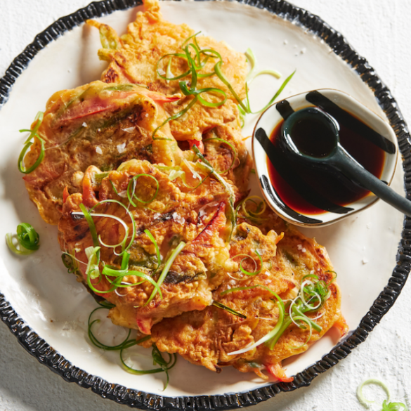 Vegan Yachaejeon (Korean Vegetable Pancakes) - The Foodie Takes Flight